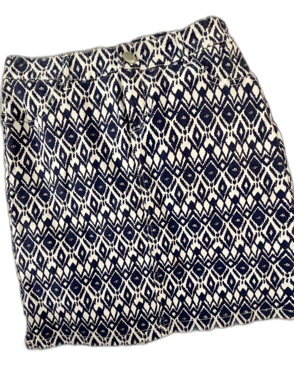 Westport 1962 Pencil Skirt Navy White Ikat Print Preppy Workwear Size 4